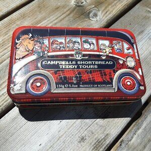 Adorable Campbells Shortbread Cookie Tin Teddy Bear Bus